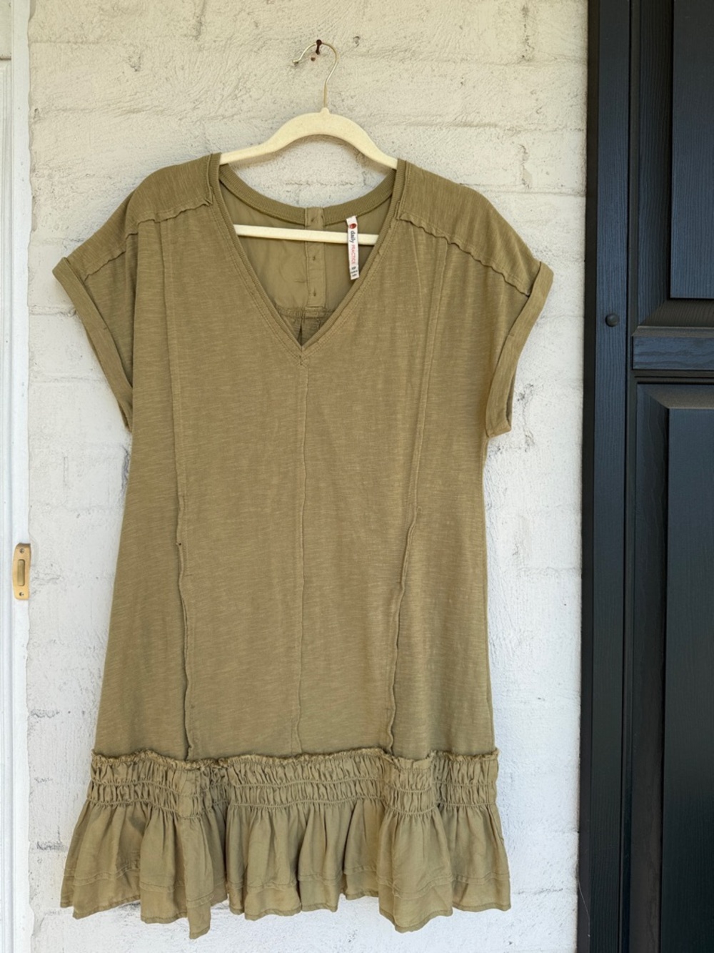 Anthropologie Daily Practice Solana Olive Green Ruffled Hem Tunic Dress Size XSP - Picture 3 of 13